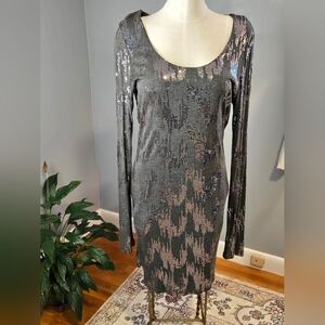 Velvet by Graham & Spencer Lined Long Sleeve Gray Sequin Party Dress Size XL